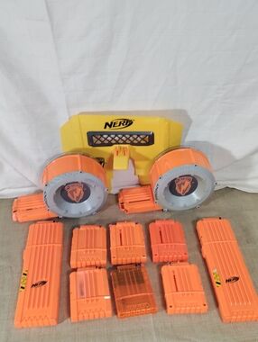 Nerf N-Strike Drum Magazine + Dart Clips 18 + 6 + Shield Nerf Lot (Very Nice)